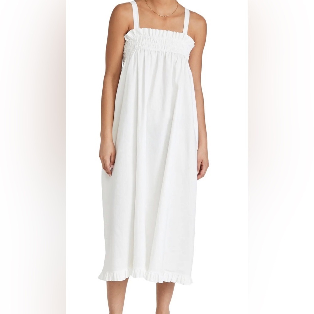 AVAVAV Smocked Midi Dress‎ Size S White Avant-Garde Streetwear Farmhouse Peasant